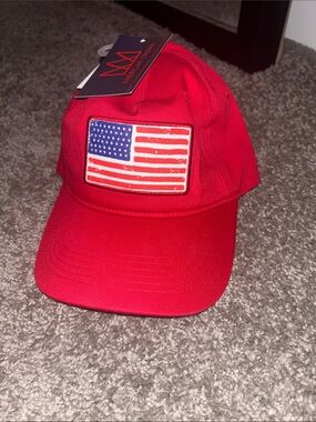Red Baseball Cap with American Flag Patch